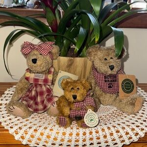 Vintage Set of Three Boyds Bears with Red Plaid and Gingham